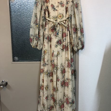 70s Balloon sleeve floral dress【01222】