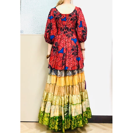 African baloon sleeve peplum tunic / mini dress【00959】