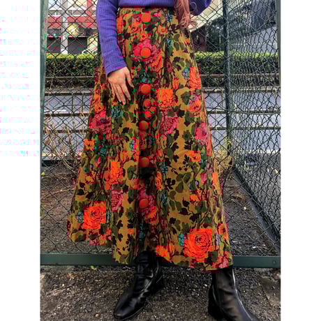 Vintage flower pattern handmade skirt【00455】