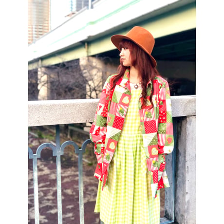 70s Patchwork printed poly blouse 【01090】