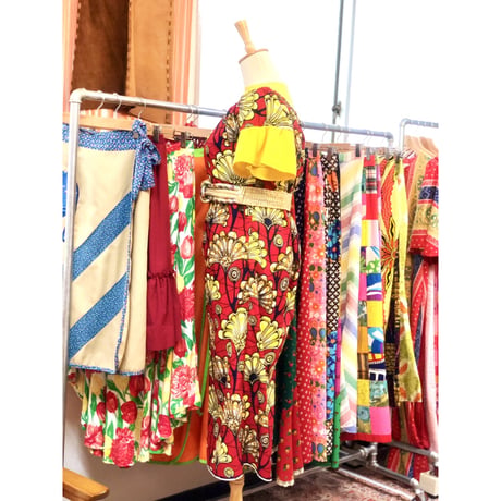 Red×Yellow African batik dress【01185】