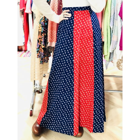 70s Red × Navy maxi skirt【00723】