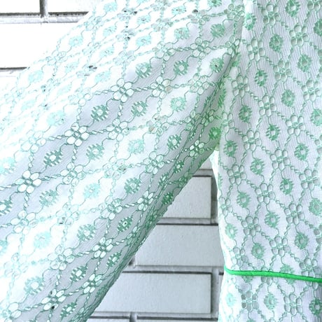 70s Pale green lace maxi dress【01300】