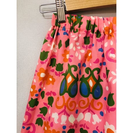 60-70s Pink floral maxi skirt【00940】