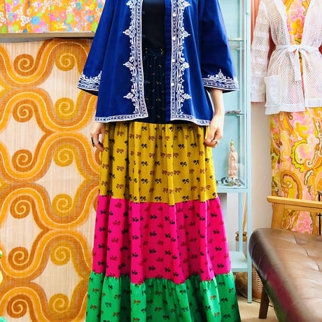 70s Colorful tiered maxi skirt【01162】