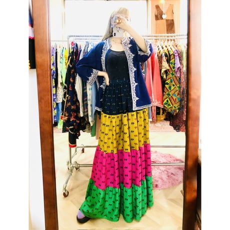 70s Colorful tiered maxi skirt【01162】