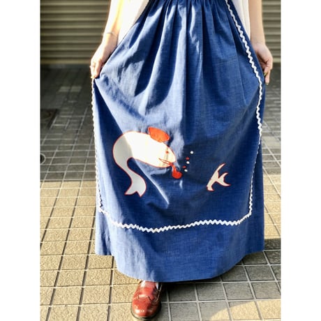 70s Sleeveless fish maxi dress【01099】