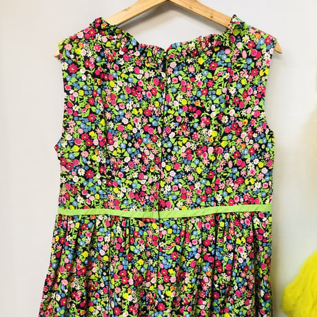 60s Sleeveless bright floral sundress【01142】