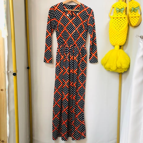 70s Dot & Floral maxi dress【01102】