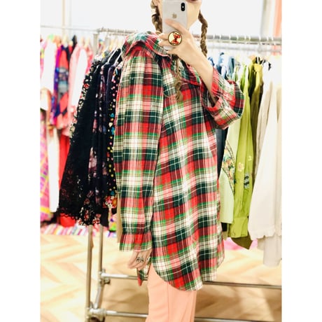 Vintage plaid cotton tunic【00642】