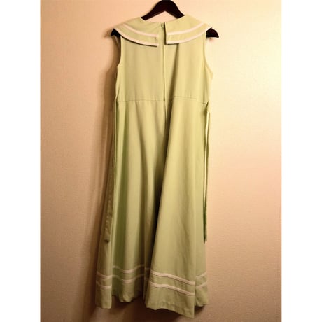80s Lime green sailor collar dress【00312】