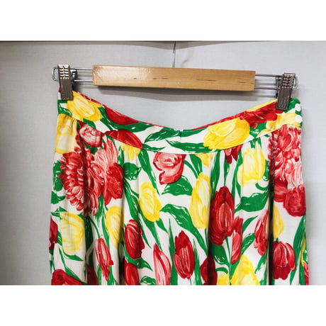 Vintage tulip pattern long skirt【00844】