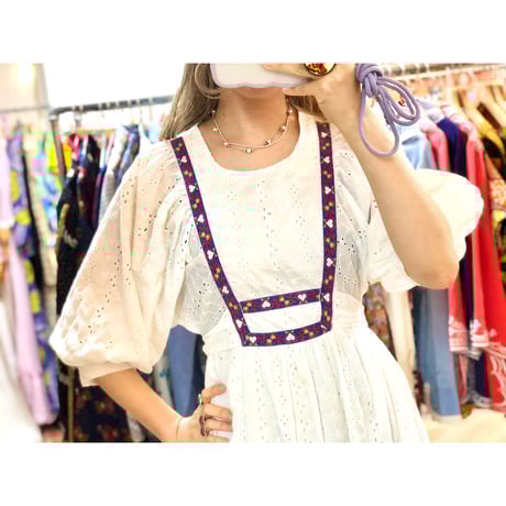 70s Hearts Embroidered Maxi Dress【01149】