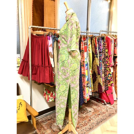 60s Green lace china dress【01214】