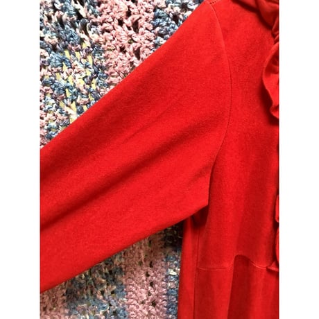 70s Red house maxi dress【01425】