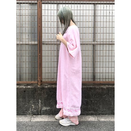 70s Pink pile maxi dress【01428】