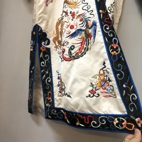 Vintage silk china long jacket【01221】