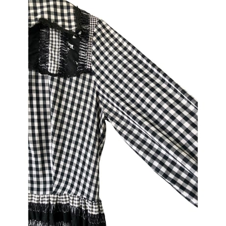 70s MISS K Black plaid maxi dress【01389】
