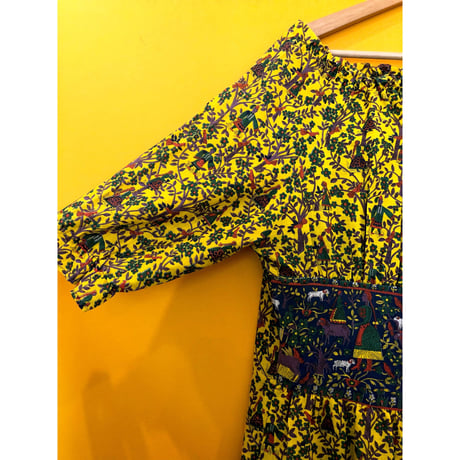 70s Yellow gauze dress【00327】