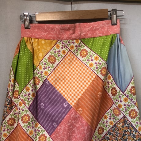 70s Floral patchwork maxi skirt【01231】