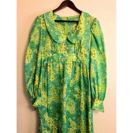 70s Lime green ｍaxi dress【00397】