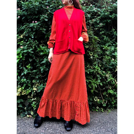 80s Red knit vest【00406】
