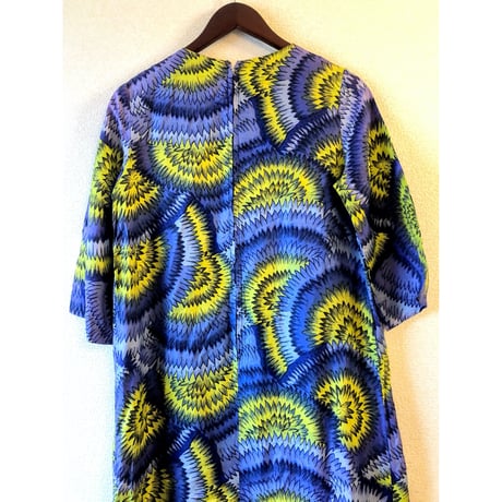 60s Blue african batik maxi dress【00278】