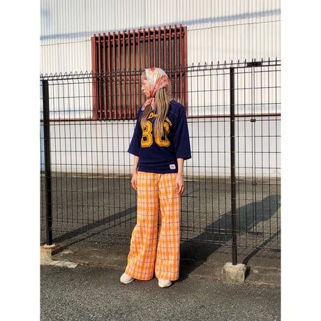 60-70s Orange plaid poly pants【01329】
