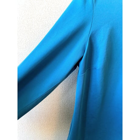 70s Blue poly turtleneck top【00416】