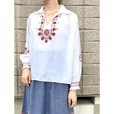 Vintage floral embroidery blouse【01514】