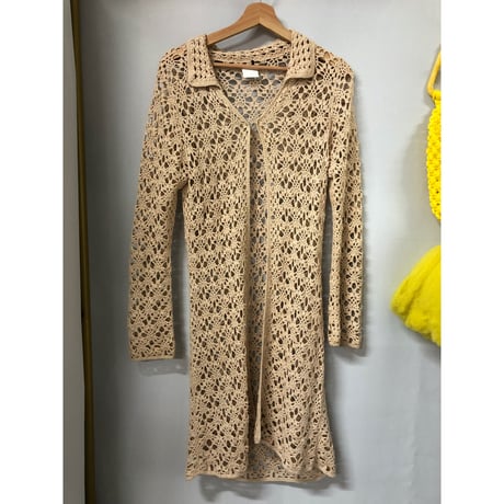 70s Biege crochet cardigan【00757】