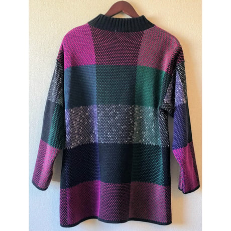 80s Plaid Mock Neck Sweater【00544】