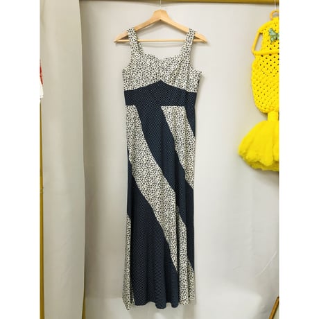 70s Flower pattern dress【00683】