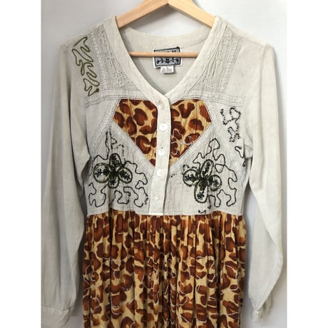 80s indian rayon leopard dress【00927】