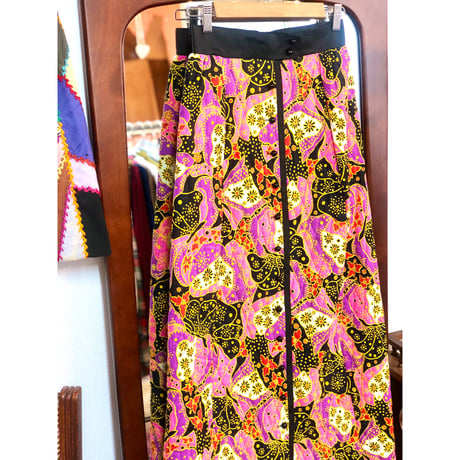 60-70s Pink quilted maxi skirt【01107】