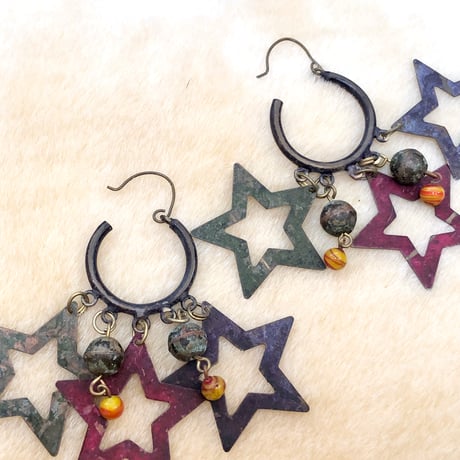 Vintage metal dangle stars pierce【00762】