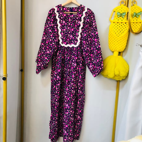 70s Handmade purple hippie maxi dress【01128】