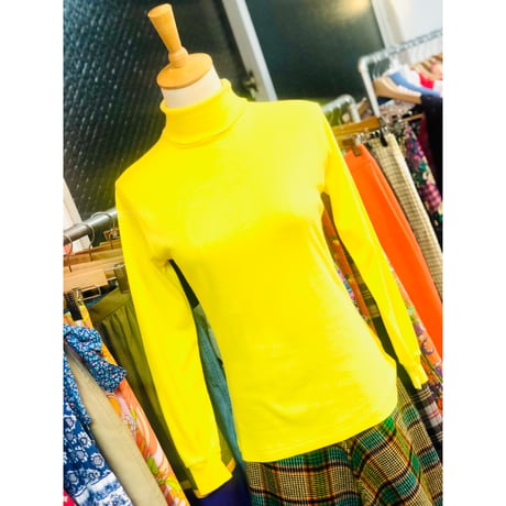 80s Yellow turtleneck top【01013】