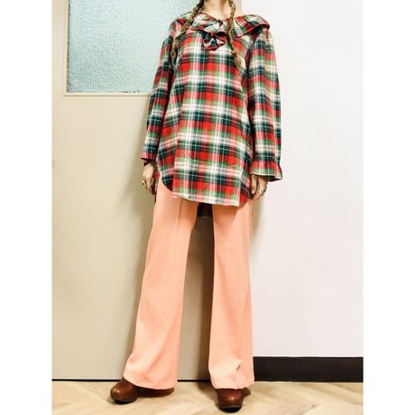 Vintage plaid cotton tunic【00642】