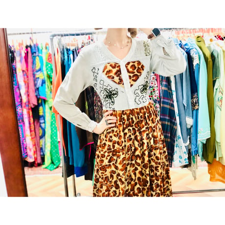 80s indian rayon leopard dress【00927】