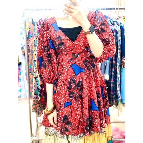 African baloon sleeve peplum tunic / mini dress【00959】