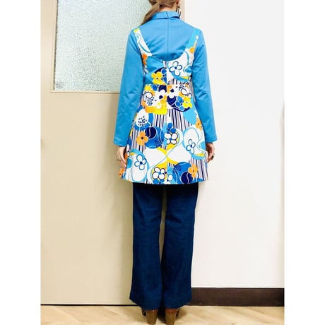Vintage BLUE floral sun dress【00824】