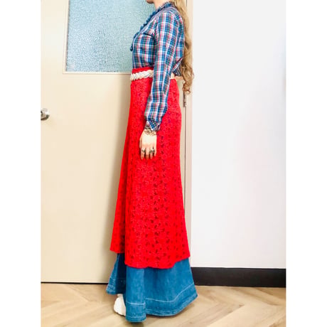 70s Blue plaid brouse【00896】