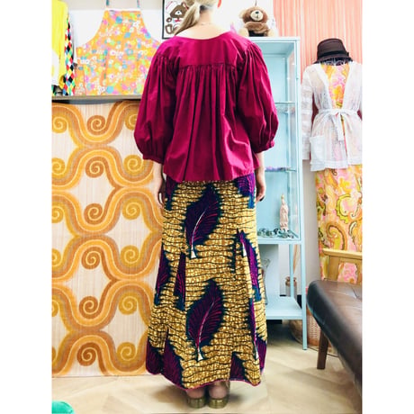 Vintage leaf pattern african batik skirt【01183】