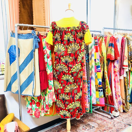 Red×Yellow African batik dress【01185】