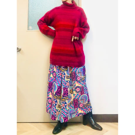 80s Pink border knit sweater【01058】