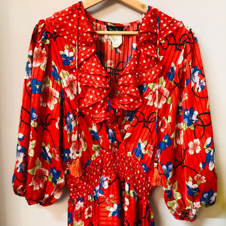 Diane Freis Red floral ruffled dress【01115】