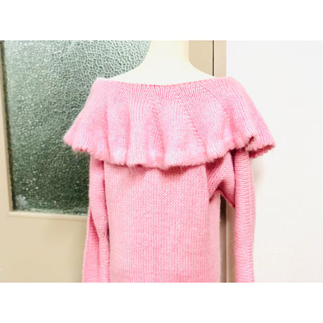 80s Knit pink dress【00589】