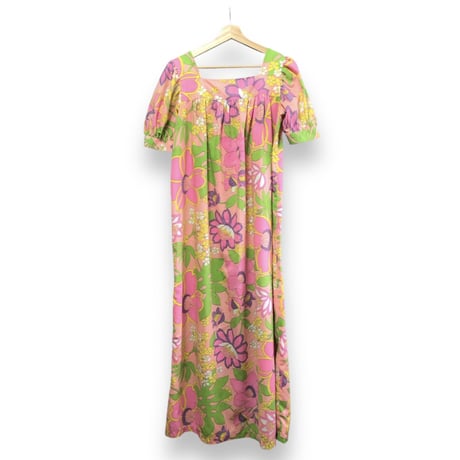 70s Pink floral maxi dress【01496】