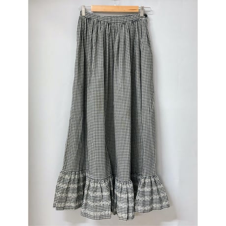 70s Black gingham maxi skirt【00598】